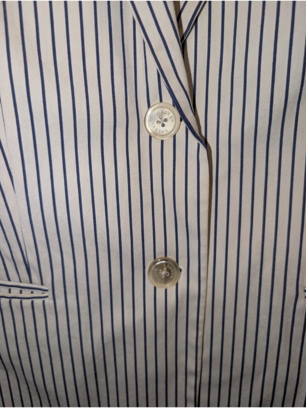 Lauren Ralph Lauren Womens Pantsuit 8 M White Blue Pinstripe Blazer Pants - Picture 4 of 16